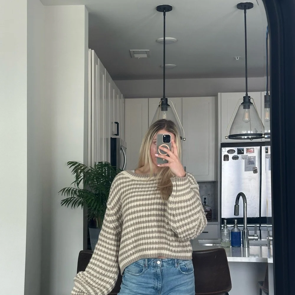 NWOT Grey Bandit Striped Knit Sweater - Cream and Brown L - Picture 6 of 10